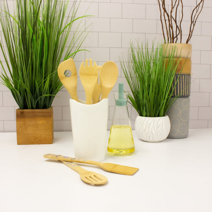 BergHOFF Patterned Bamboo 6Pc Utensil Set, Blue - Kitchen Utensil Sets