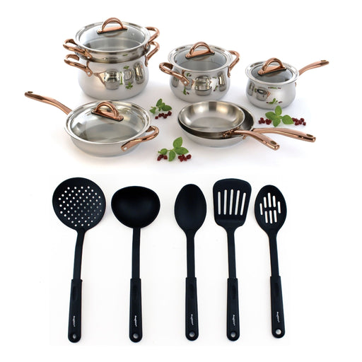 BergHOFF Ouro Gold 16Pc 18/10 Stainless Steel Cookware Set with Glass Lids - Cookware Sets
