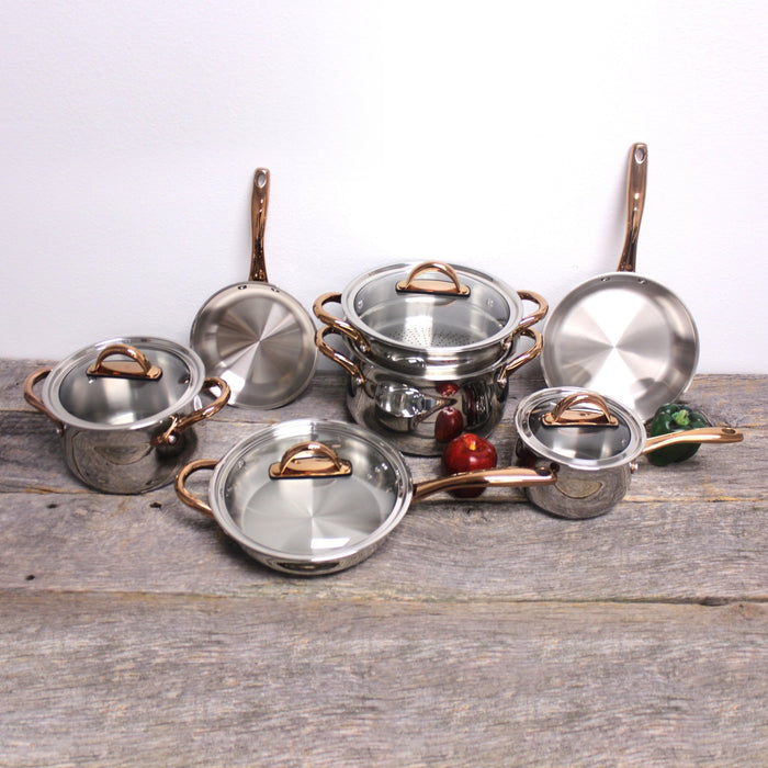 BergHOFF Ouro Gold 16Pc 18/10 Stainless Steel Cookware Set with Glass Lids - Cookware Sets