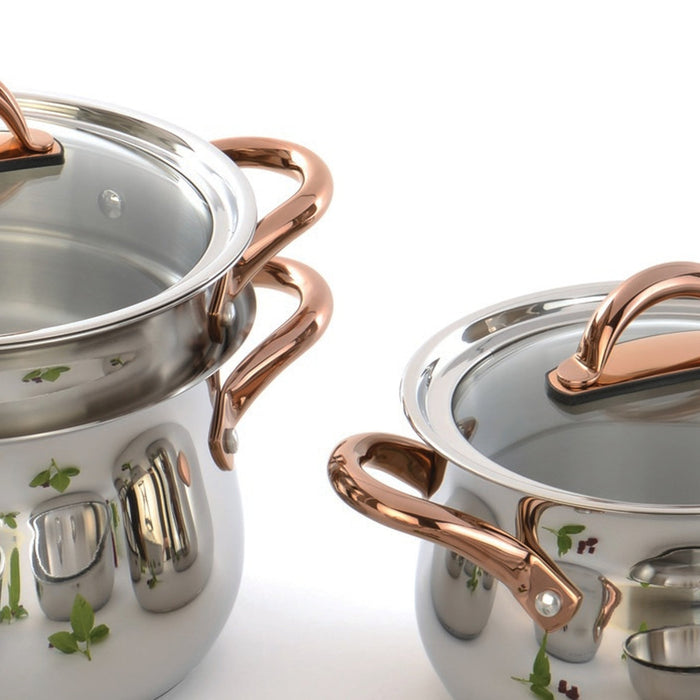 BergHOFF Ouro Gold 16Pc 18/10 Stainless Steel Cookware Set with Glass Lids - Cookware Sets