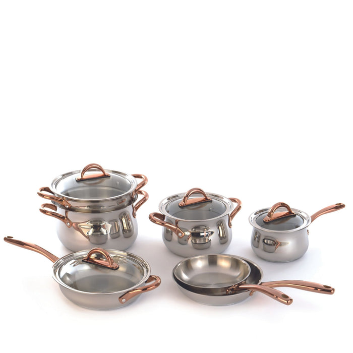 BergHOFF Ouro Gold 16Pc 18/10 Stainless Steel Cookware Set with Glass Lids - Cookware Sets