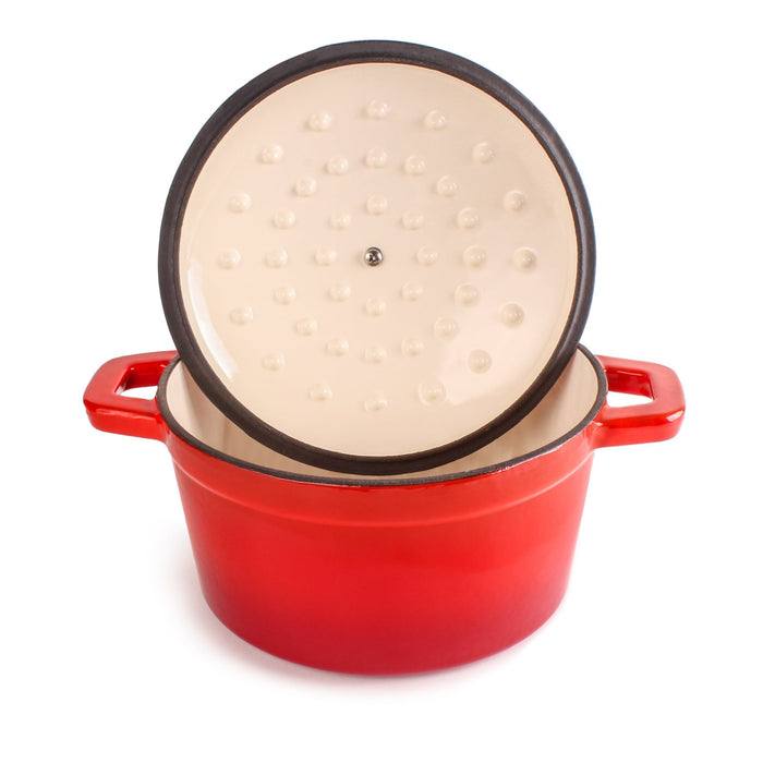 BergHOFF Neo 5pc Cast Iron Dutch Oven Set with 10" Fry Pan, 3qt. & 5qt., Red - Stock Pots
