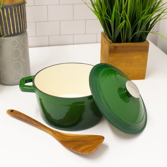 BergHOFF Neo 5pc Cast Iron Dutch Oven Set with 10" Fry Pan, 3qt. & 5qt., Green - Stock Pots