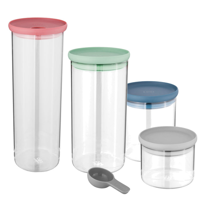 BergHOFF Leo 5Pc Glass Food Container Set and Scoop, Multicolor - Food Storage Containers