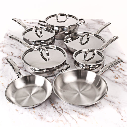 BergHOFF Belly Shape 12pc 18/10 Stainless Steel Cookware Set, SS Lids - Cookware Sets