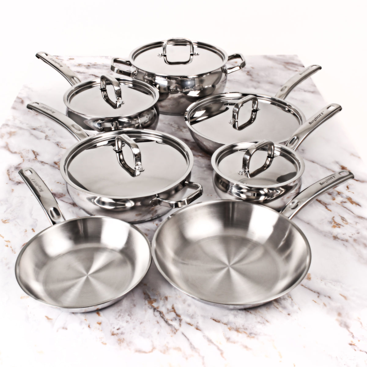 Belly Shape 12pc 18/10 Stainless Steel Cookware Set, SS Lids