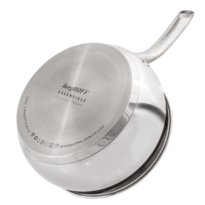 BergHOFF Belly Shape 18/10 Stainless Steel 8" Sauce Pan with SS Lid, 3.2qt. - Saucepans
