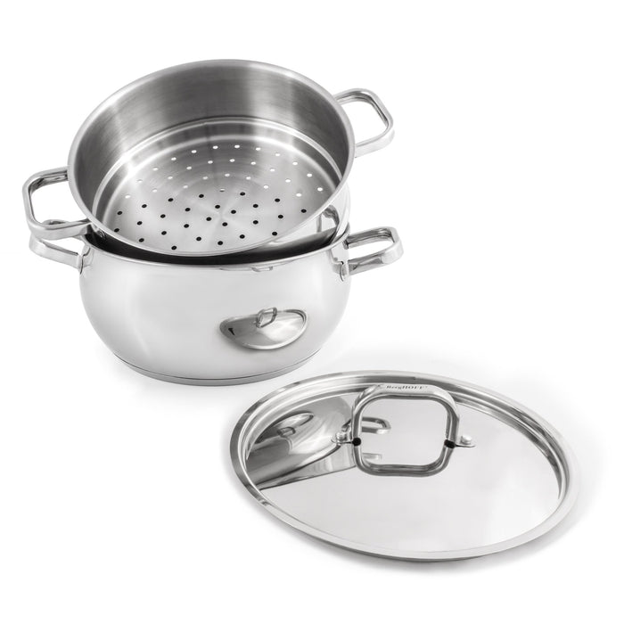 BergHOFF Belly Shape 18/10 Stainless Steel 9.5" Stock Pot with SS Lid, 5.5qt. - Stock Pots