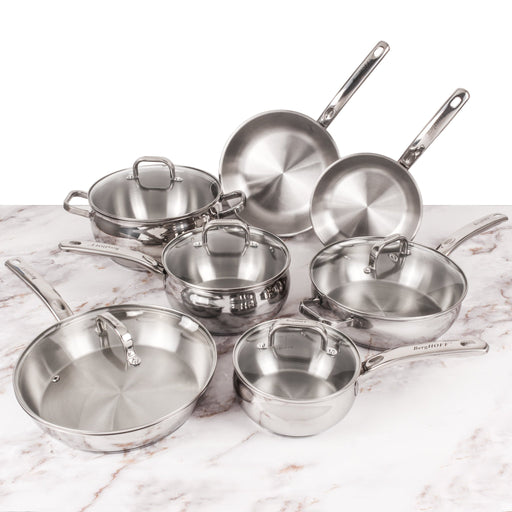 BergHOFF Belly Shape 12pc 18/10 Stainless Steel Cookware Set, Glass Lids - Cookware Sets