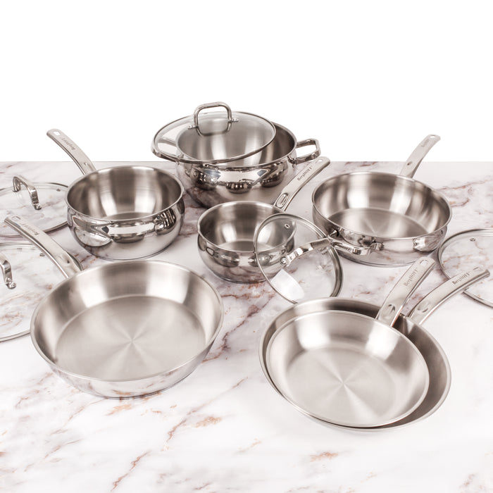 Image 3 of BergHOFF Belly Shape 12pc 18/10 Stainless Steel Cookware Set, Glass Lids
