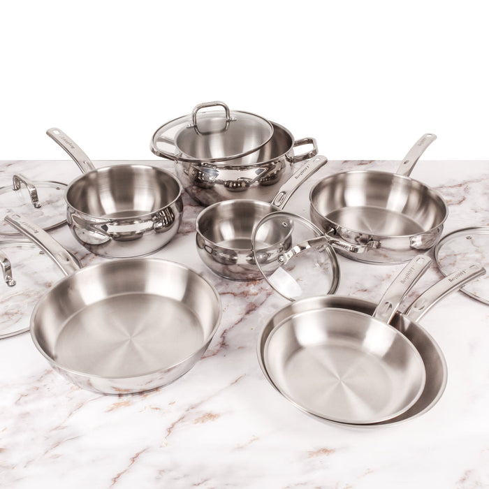 BergHOFF Belly Shape 12pc 18/10 Stainless Steel Cookware Set, Glass Lids - Cookware Sets