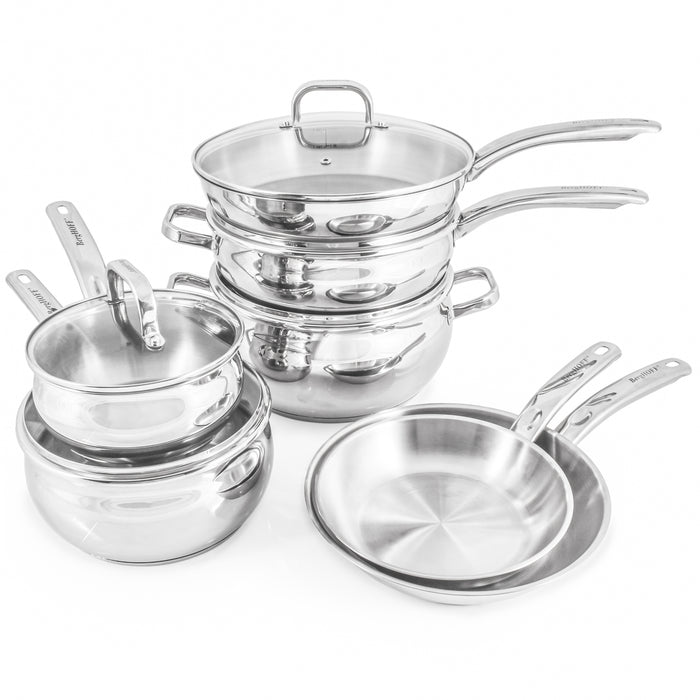 Image 5 of BergHOFF Belly Shape 12pc 18/10 Stainless Steel Cookware Set, Glass Lids