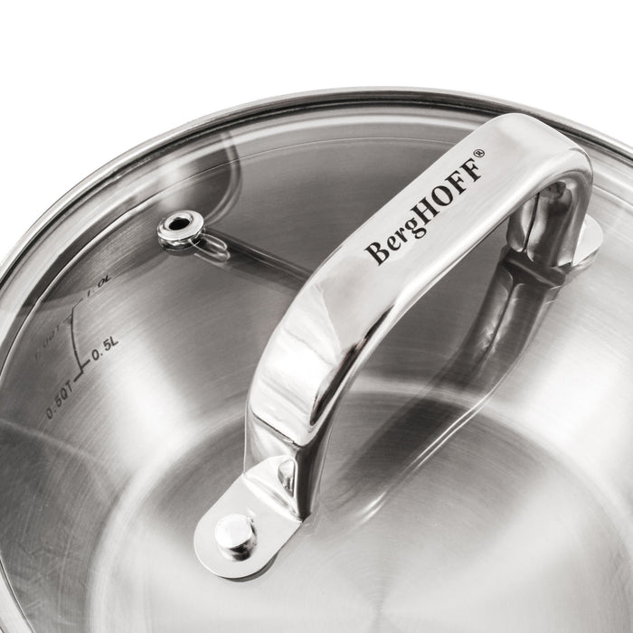 BergHOFF Belly Shape 18/10 Stainless Steel 6.25" Sauce Pan with Glass Lid, 1.5qt. - Saucepans