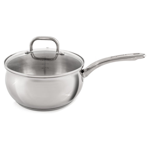 BergHOFF Belly Shape 18/10 Stainless Steel 8" Sauce Pan with Glass Lid, 3.2qt. - Saucepans