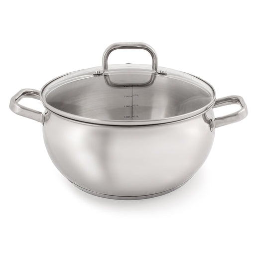 BergHOFF Belly Shape 18/10 Stainless Steel 9.5" Stock Pot with Glass Lid, 5.5qt. - Stock Pots