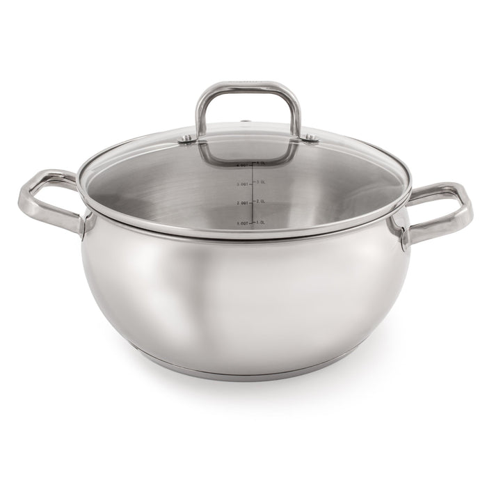BergHOFF Belly Shape 18/10 Stainless Steel 9.5" Stock Pot with Glass Lid, 5.5qt. - Stock Pots