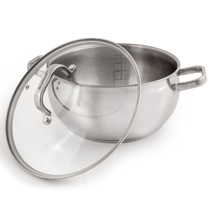 BergHOFF Belly Shape 18/10 Stainless Steel 9.5" Stock Pot with Glass Lid, 5.5qt. - Stock Pots
