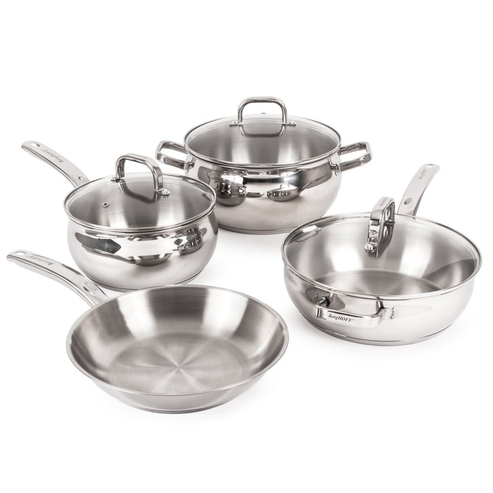 BergHOFF Belly Shape 18/10 Stainless Steel 9.5" Deep Skillet with Glass Lid, 3.2qt - Skillets & Frying Pans