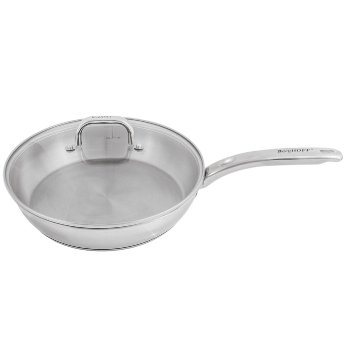 BergHOFF Belly Shape 18/10 Stainless Steel 10.5" Skillet with Glass Lid, 2.5qt. - Skillets & Frying Pans