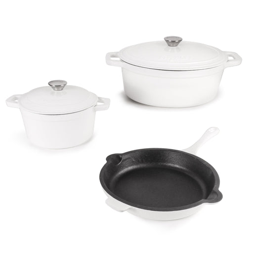 BergHOFF Neo 5pc Cast Iron Dutch Oven Set with 10" Fry Pan, 3qt. & 5qt., White - Cookware Sets