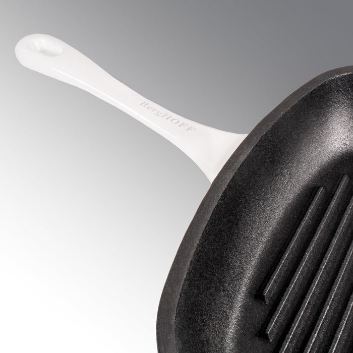 BergHOFF Neo 2pc Cast Iron 11" Grill Pan with Slotted Steak Press, White - Cookware Sets