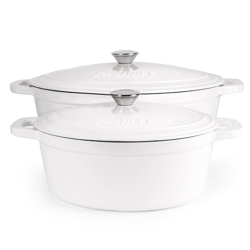 BergHOFF Neo 5pc Cast Iron Oval Dutch Oven Set with 10" Fry Pan, 5qt. & 8qt., White - Cookware Sets