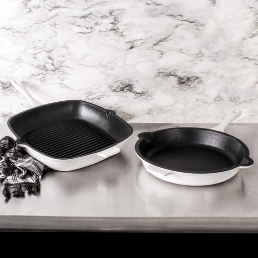 BergHOFF Neo 2pc Cast Iron 10" Fry Pan & 11" Grill Pan Cookware Set, White - Cookware Sets