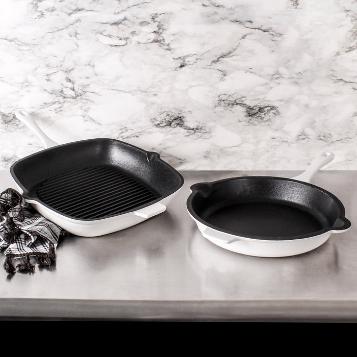BergHOFF Neo 2pc Cast Iron 10" Fry Pan & 11" Grill Pan Cookware Set, White - Cookware Sets