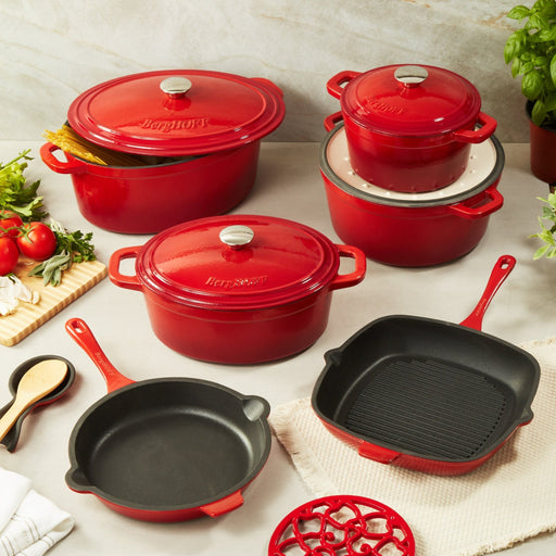 BergHOFF Neo 10pc Cast Iron Cookware Set, Red - Cookware Sets