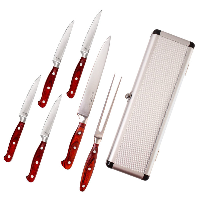 BergHOFF Pakka Wood 7pc Stainless Steel Steak & Carving Knife Set - Kitchen Knives