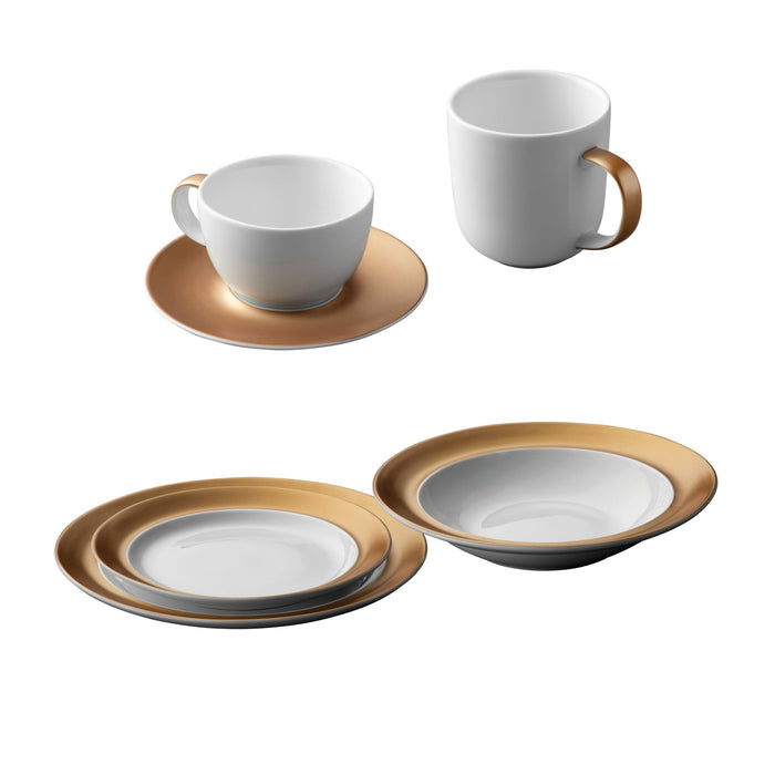BergHOFF GEM Porcelain 6Pc Dinnerware Place Setting, White & Gold - Dinnerware Sets