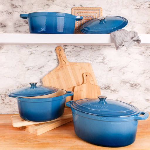 BergHOFF Neo 6pc Cast Iron Dutch Oven Cookware Set with Lids, Blue - Cookware Sets