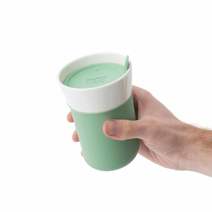 BergHOFF Leo 11.16oz. Porcelain Travel Mug, Green, Set of 2 - Mugs