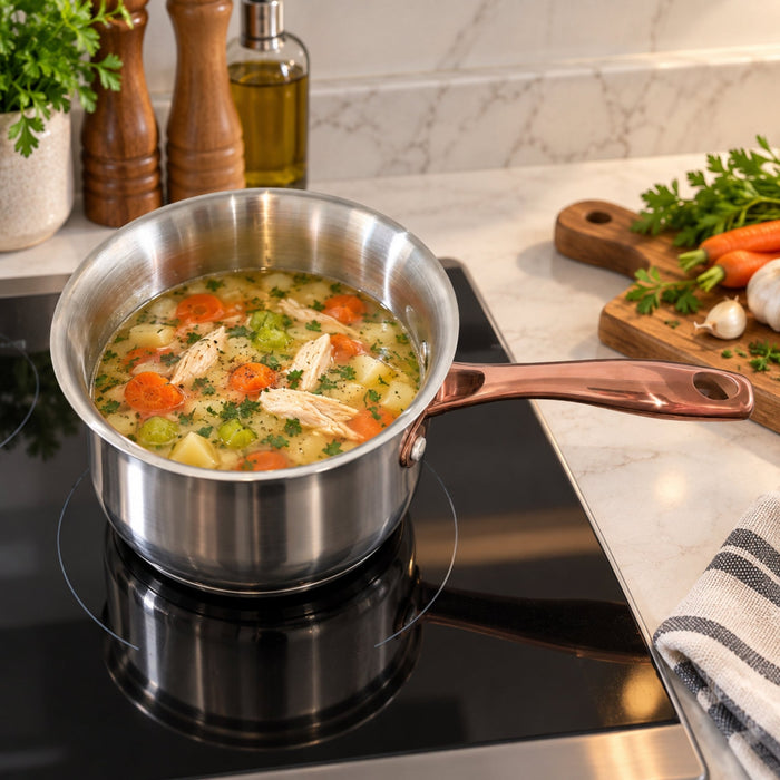 BergHOFF Ouro Gold 18/10 Stainless Steel 6.25" Saucepan with SS Lid, 2.5qt. - Saucepans