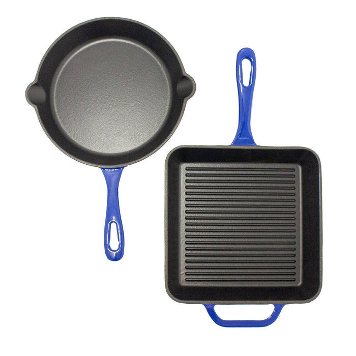 BergHOFF Neo 2pc Cast Iron 10" Fry and Grill Pan Cookware Set, Blue - Skillets & Frying Pans