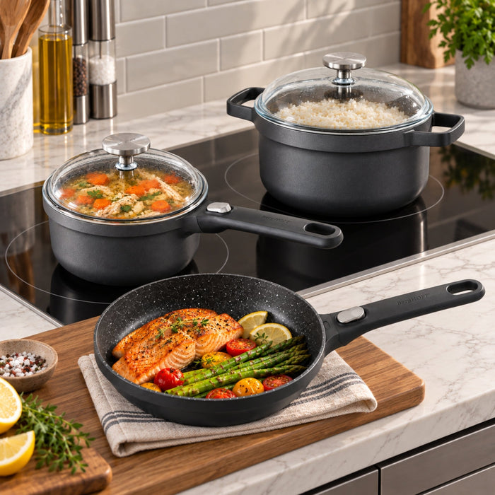 BergHOFF GEM 5Pc Nonstick Cast Aluminum Starter Cookware Set, Glass Lids - Cookware Sets