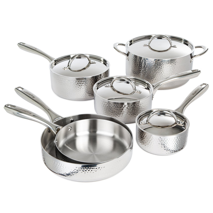 Image 1 of BergHOFF Vintage 10Pc Tri-Ply 18/10 Stainless Steel Cookware Set, Hammered
