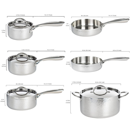 BergHOFF Vintage 10pc Tri-Ply 18/10 Stainless Steel Cookware Set with Lids, Hammered - Cookware Sets
