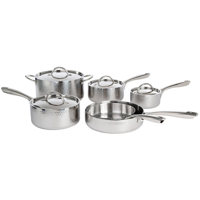 BergHOFF Vintage 10pc Tri-Ply 18/10 Stainless Steel Cookware Set with Lids, Hammered - Cookware Sets