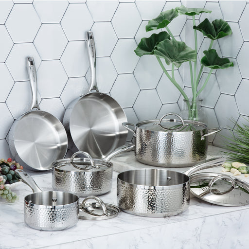 Image 2 of BergHOFF Vintage 10Pc Tri-Ply 18/10 Stainless Steel Cookware Set, Hammered