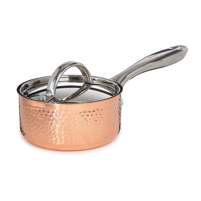 BergHOFF Vintage Tri-Ply Copper 5.5" Saucepan 1qt. with Lid, Hammered - Saucepans
