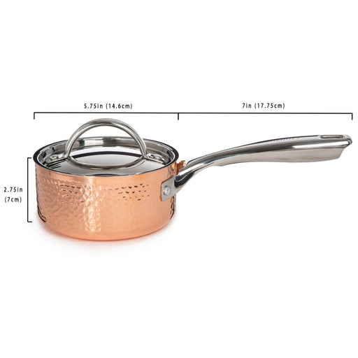 BergHOFF Vintage Tri-Ply Copper 5.5" Saucepan 1qt. with Lid, Hammered - Saucepans