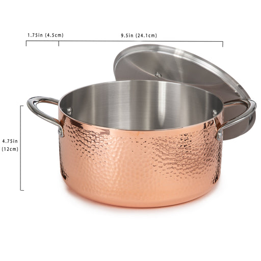 BergHOFF Vintage Tri-Ply Copper 9.5" stockpot 5.5qt. with Lid, Hammered - Stock Pots