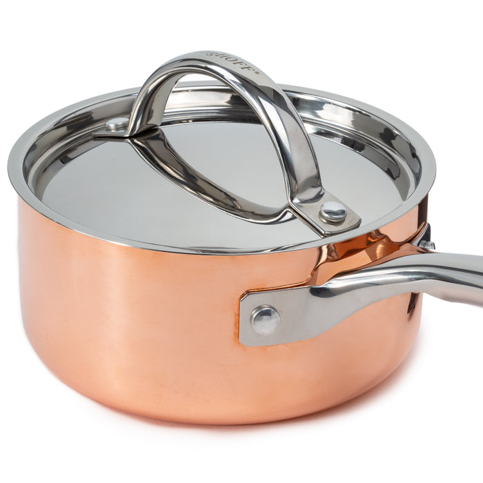 BergHOFF Vintage Tri-Ply Copper 5.5" Saucepan 1qt. with Lid, Polished