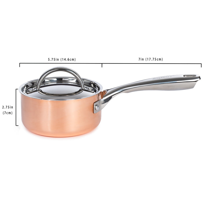 BergHOFF Vintage Tri-Ply Copper 5.5" Saucepan 1qt. with Lid, Polished