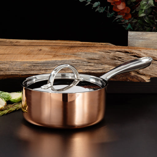 Image 01 of Vintage Tri-Ply Copper 7" Saucepan 2qt. with Lid, Polished