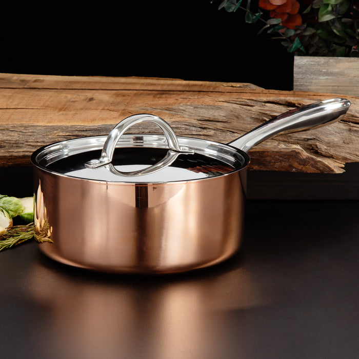 Image 01 of Vintage Tri-Ply Copper 8" Saucepan 3qt. with Lid, Polished