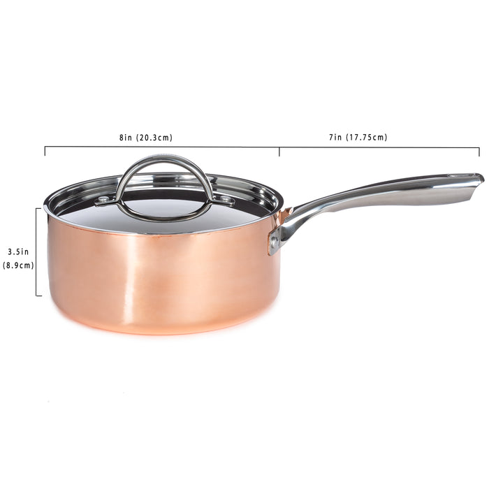 Image 5 of Vintage Tri-Ply Copper 8" Saucepan 3qt. with Lid, Polished