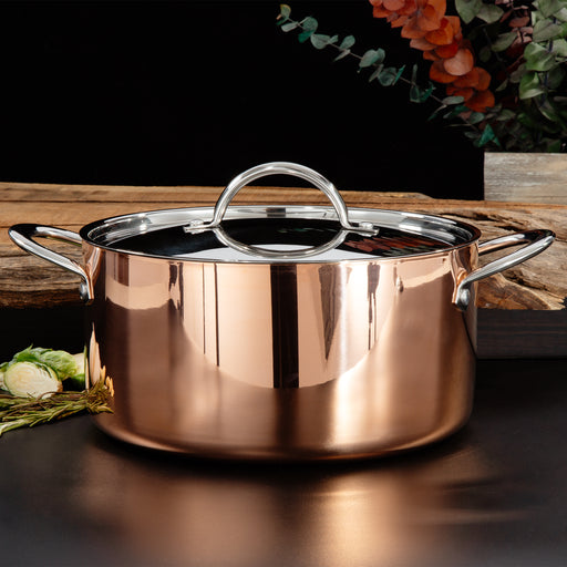 Image 01 of Vintage Tri-Ply Copper 9.5" Stockpot 5.75qt. with Lid, Polished