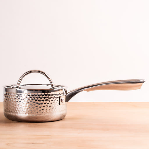 Image 01 of Vintage Tri-Ply 18/10 Stainless Steel 5.5" Saucepan 1qt. with Lid, Hammered